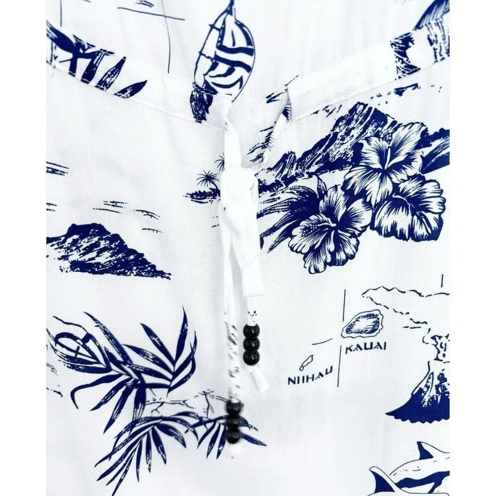 Ladies Hawaiian Islands Beach Cover Up Dress Size L Blue And White - Picture 4 of 5